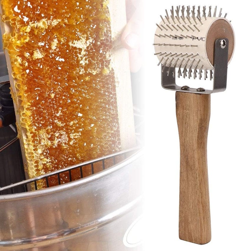 FUZHUI Propolis Collector, Roller Type Propolis Collector, Hy Uncapping Roller, Uncapping Pin Head Roller, Stainless Steel Bee Hy Extracting Tool with Comfortable Wooden Handle for Beekeeper - Image 2